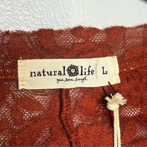 Natural Life NEW Rust Floral Lace Sheer Short Sleeve Top Stretchy Boho Size L - Picture 4 of 5